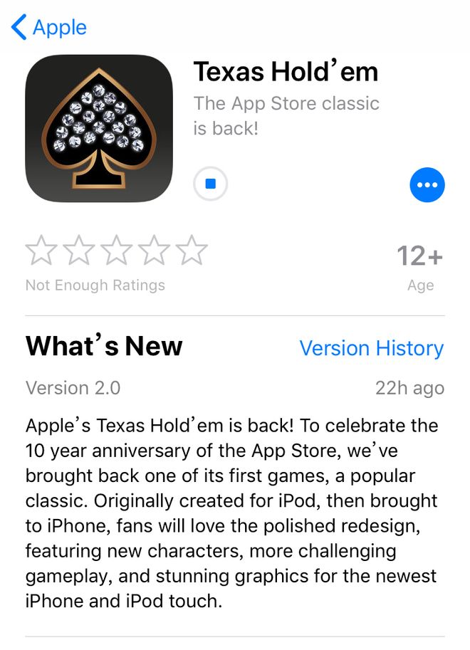 德州扑克官方下载_苹果首款iPhone游戏Texas Holdem 2.0_苹果德州扑克App Store十周年