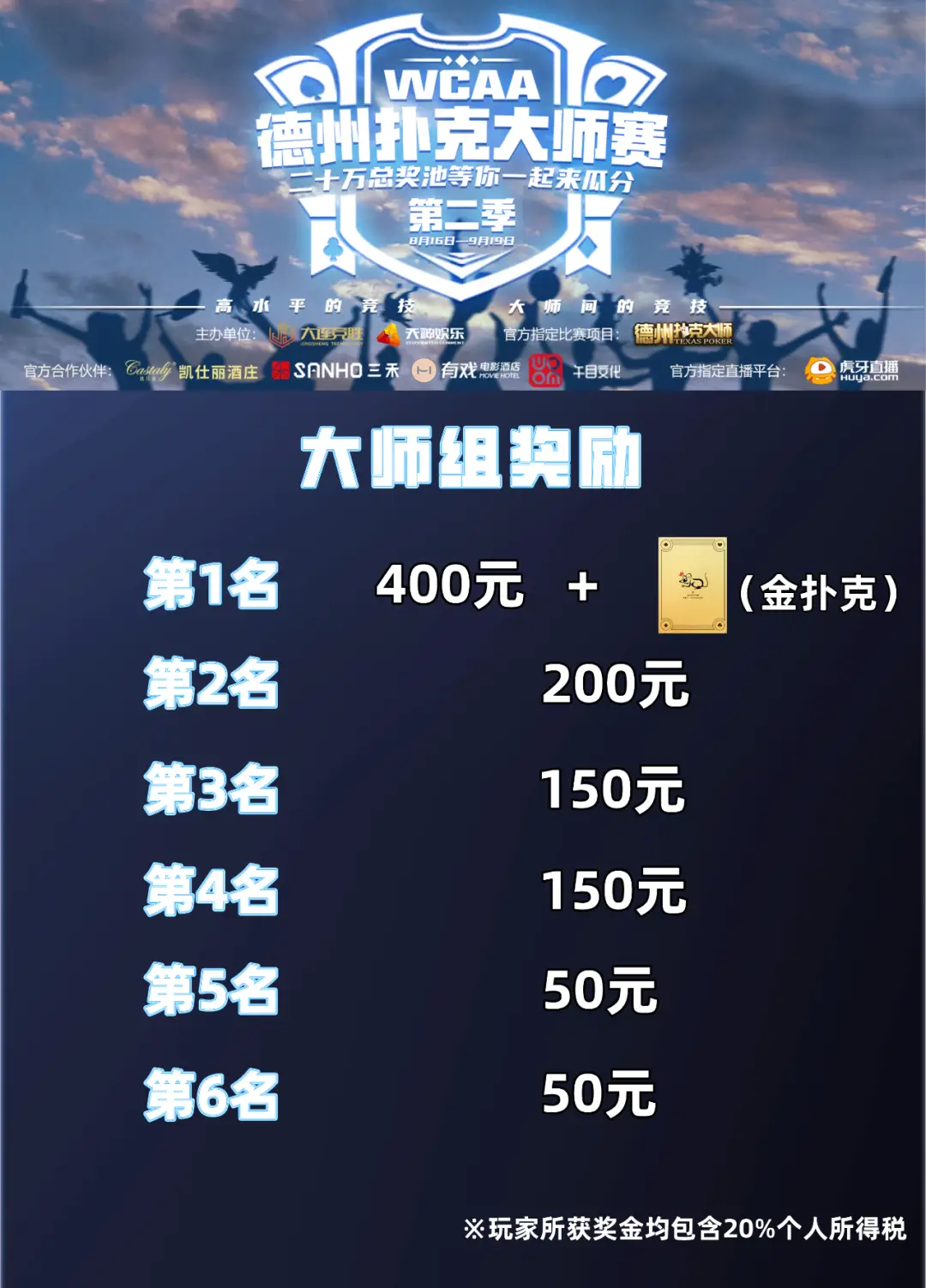 WCAA德州扑克大师赛SNG模式_德州扑克比赛决赛_大师组比赛时间报名方式